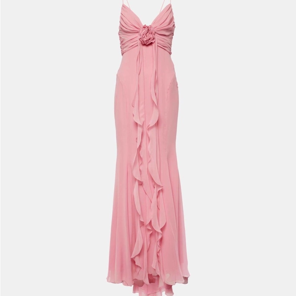 Blumarine Rose Appliqué Silk Gown